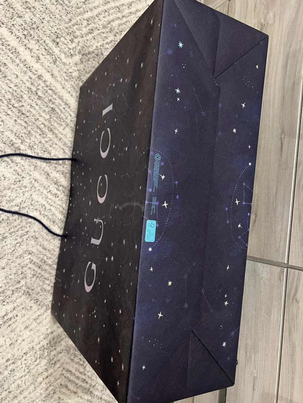 Gucci Authentic Navy Celestial Extra Large Shopping Bag with Iridescent Logo